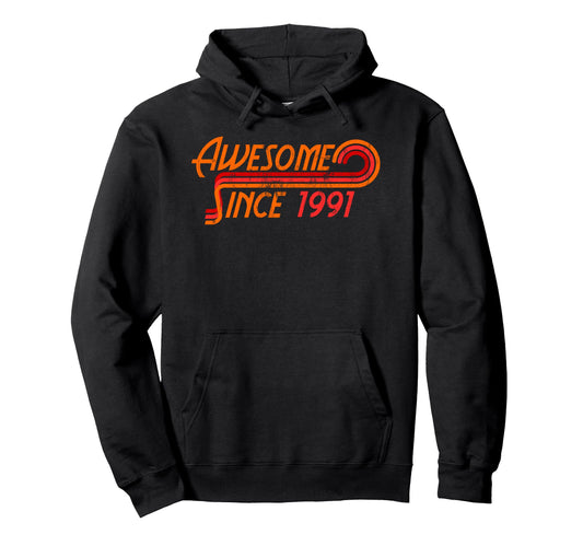 Awesome Since 1991 Stripes Hoodie - Casual Everyday Wear for Adults - T-Shirt, Sweatshirt, Hoodie