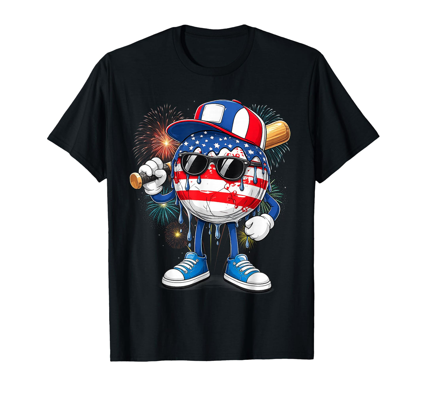 Funny Baseball Drip Bat 4Th July T-Shirt - Fun Novelty Design for Adults - T-Shirt, Sweatshirt, Hoodie