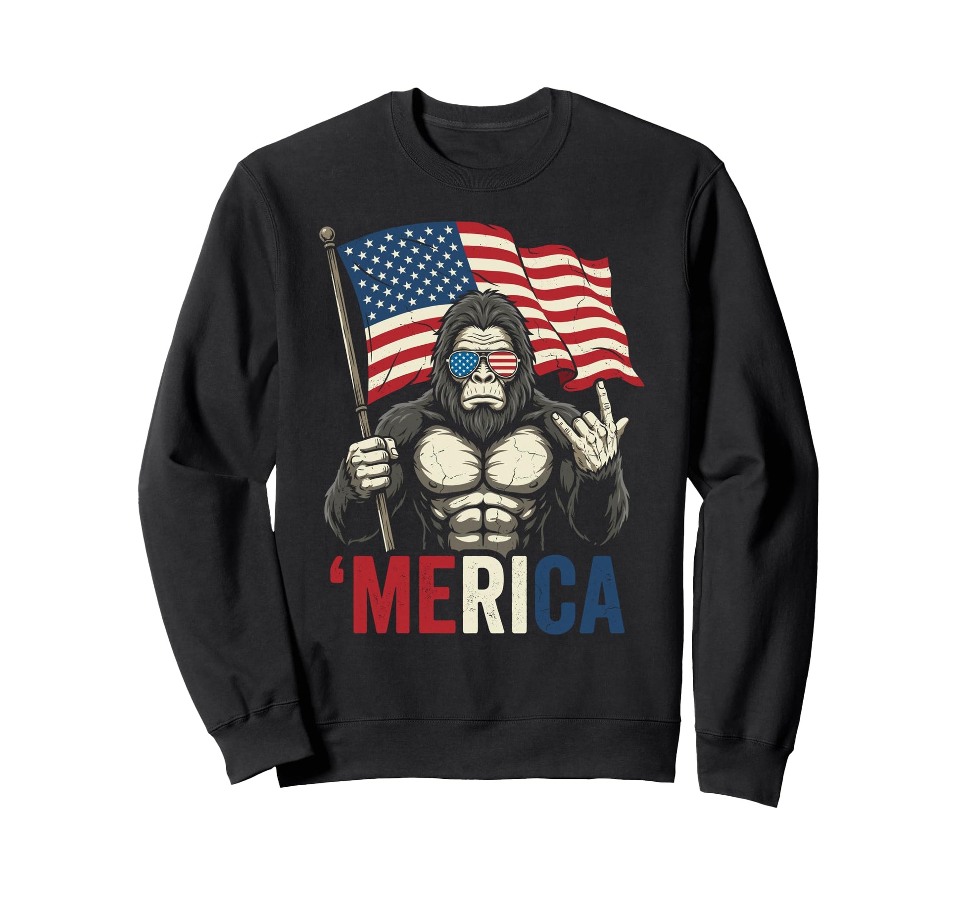 Merica Bigfoot Rock Hand 4Th Sweatshirt - Fun Novelty Design Men Women - T-Shirt, Sweatshirt, Hoodie
