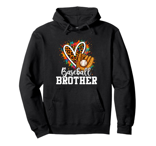 Baseball Brother Leopard Heart Hoodie - Trendy Graphic for Adults - T-Shirt, Sweatshirt, Hoodie