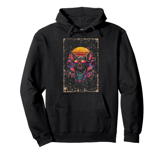 80S Synthwave Bat Hoodie - Fun Novelty Design Men Women - T-Shirt, Sweatshirt, Hoodie