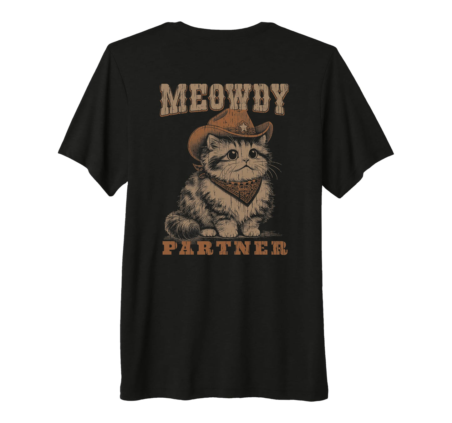 Meowdy Partner Funny Cat Cowboy Tri Blend T-Shirt - Minimalist Print Unisex - T-Shirt, Sweatshirt, Hoodie