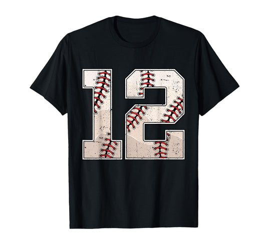 Baseball Birthday Twelve 12 Years Old T-Shirt - Graphic Print Men Women - T-Shirt, Sweatshirt, Hoodie