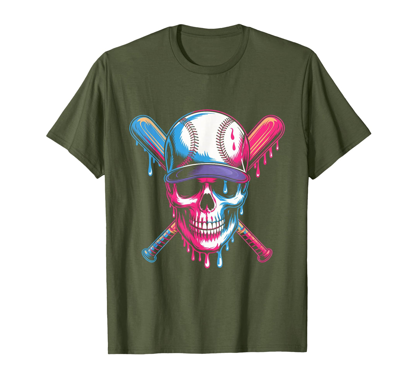Baseball Skull Bats Dripping Colors T-Shirt - Graphic Print for Adults - T-Shirt, Sweatshirt, Hoodie