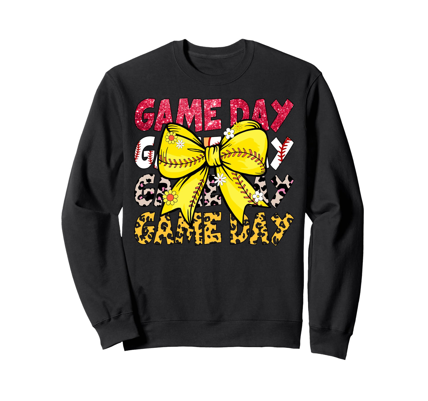 Game Day Baseball Bow Softball Ribbon Sweatshirt - Minimalist Print Unisex - T-Shirt, Sweatshirt, Hoodie