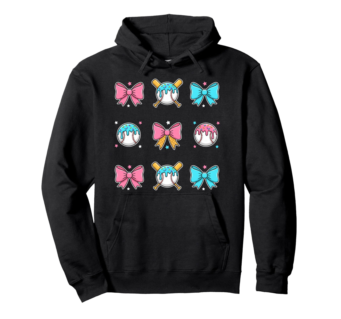 Baseball Donut Sprinkles Bow Pattern Hoodie - Aesthetic Graphic Unisex - T-Shirt, Sweatshirt, Hoodie