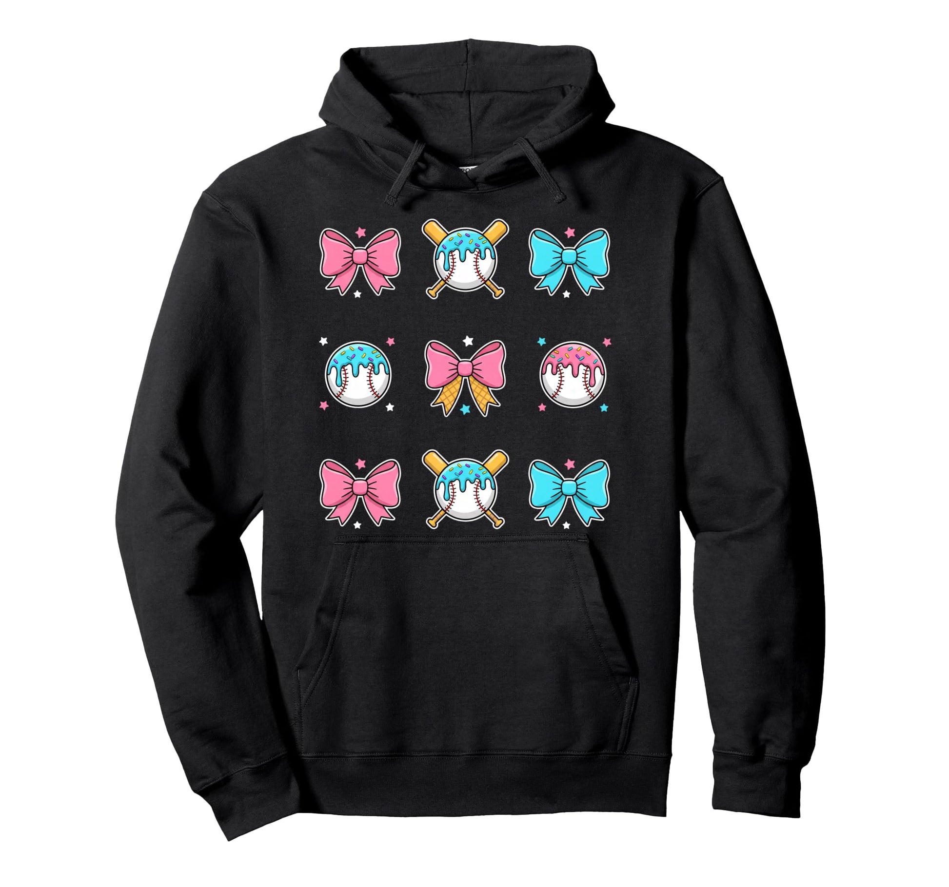 Baseball Donut Sprinkles Bow Pattern Hoodie - Aesthetic Graphic Unisex - T-Shirt, Sweatshirt, Hoodie