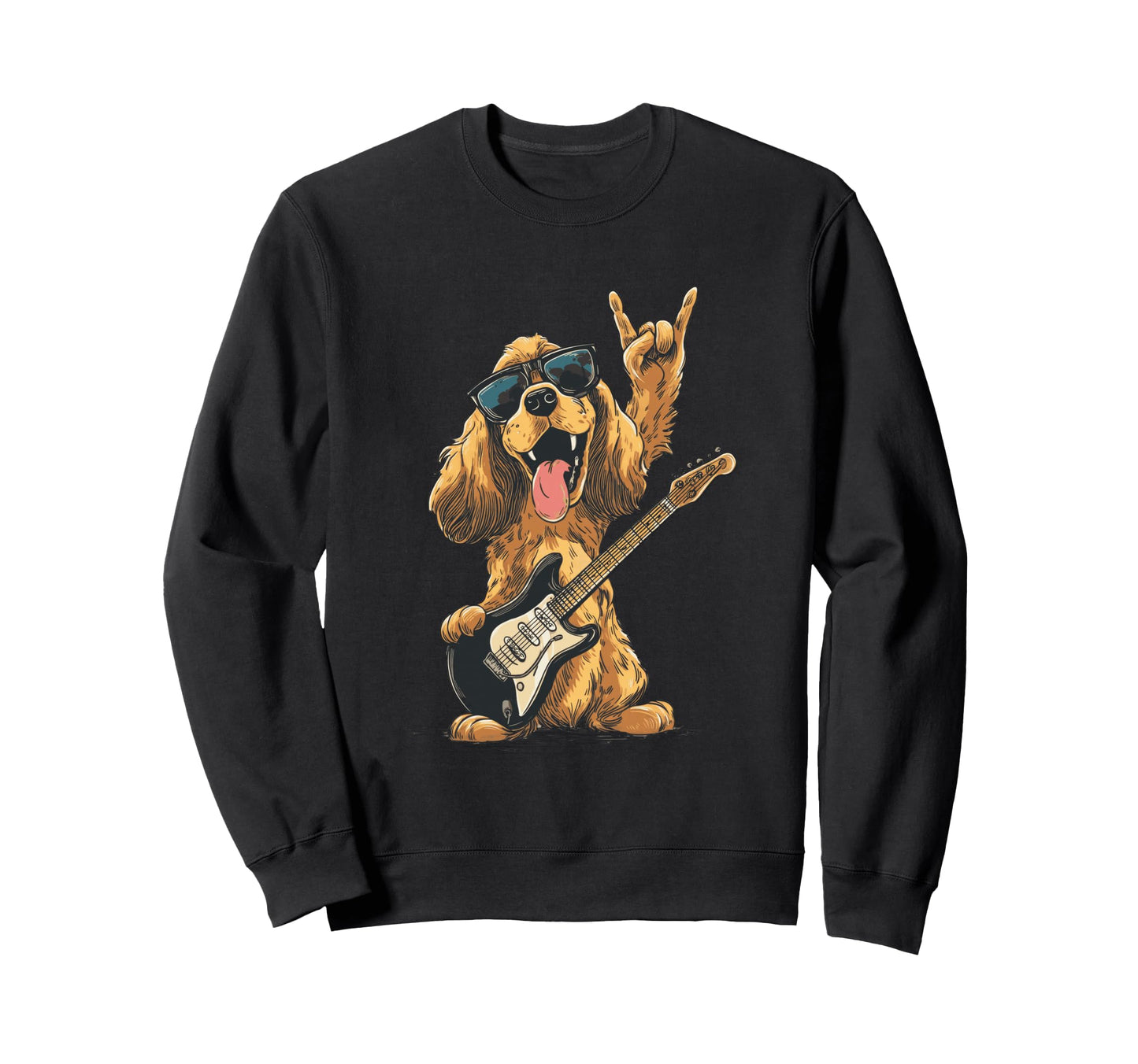 Funny Rock Dog Playing Guitar Sweatshirt - Custom Art Print Men Women - T-Shirt, Sweatshirt, Hoodie