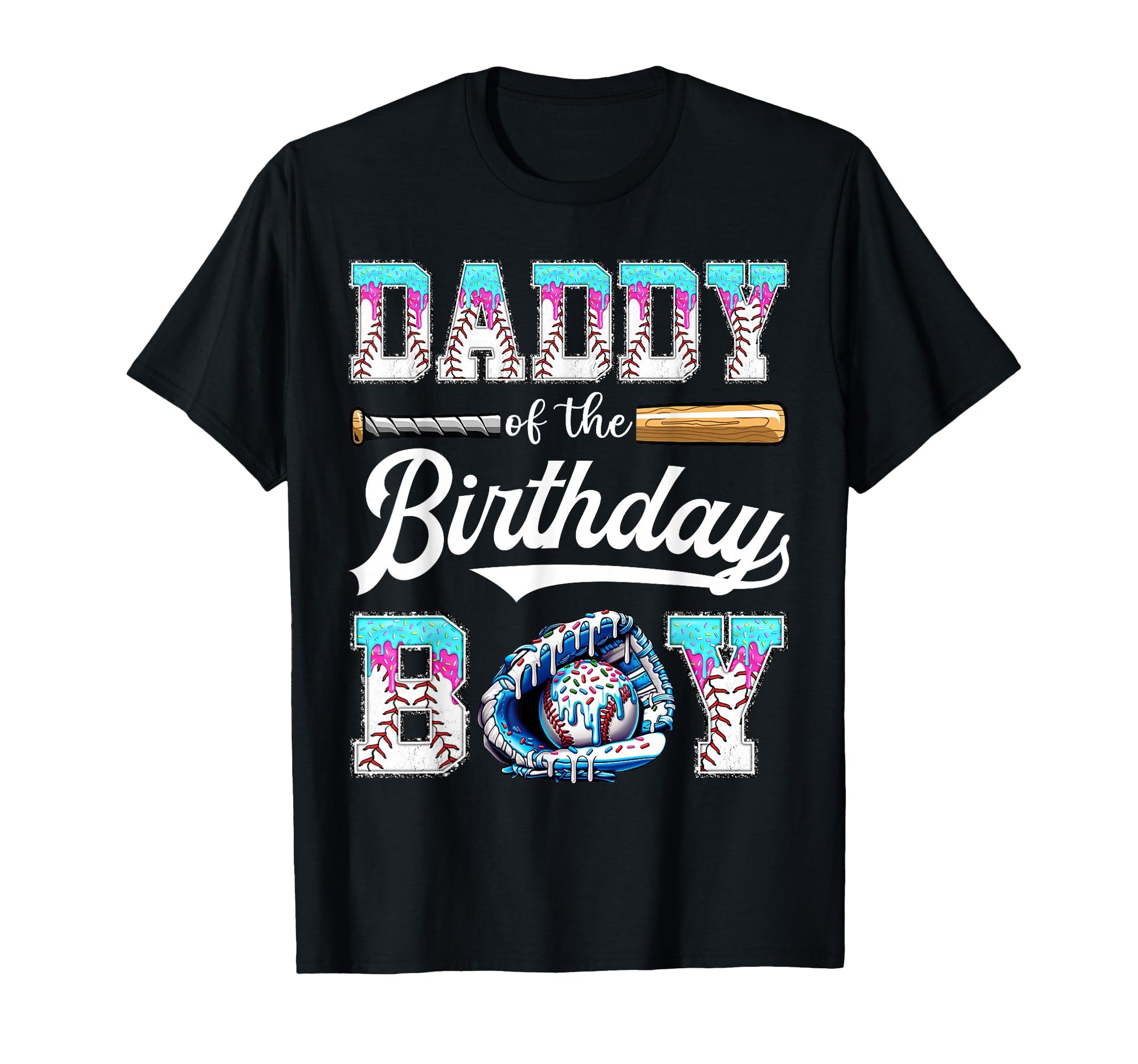 Daddy Birthday Baseball Ice Cream Drip T-Shirt - Trendy Graphic for Adults - T-Shirt, Sweatshirt, Hoodie