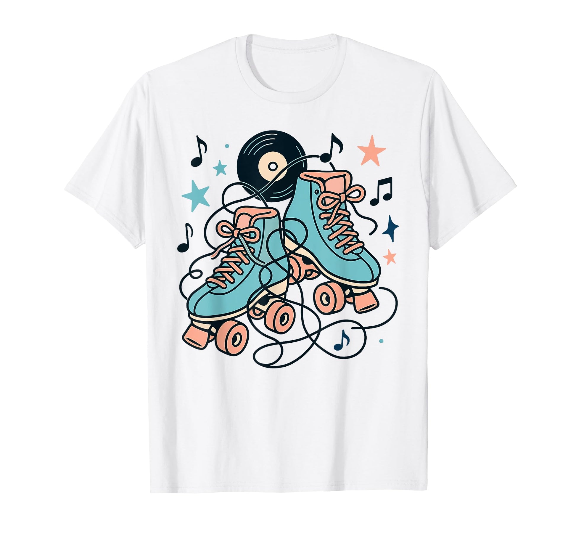 50S Roller Skates And Vinyl Music T-Shirt - Casual Everyday Wear Men Women - T-Shirt, Sweatshirt, Hoodie