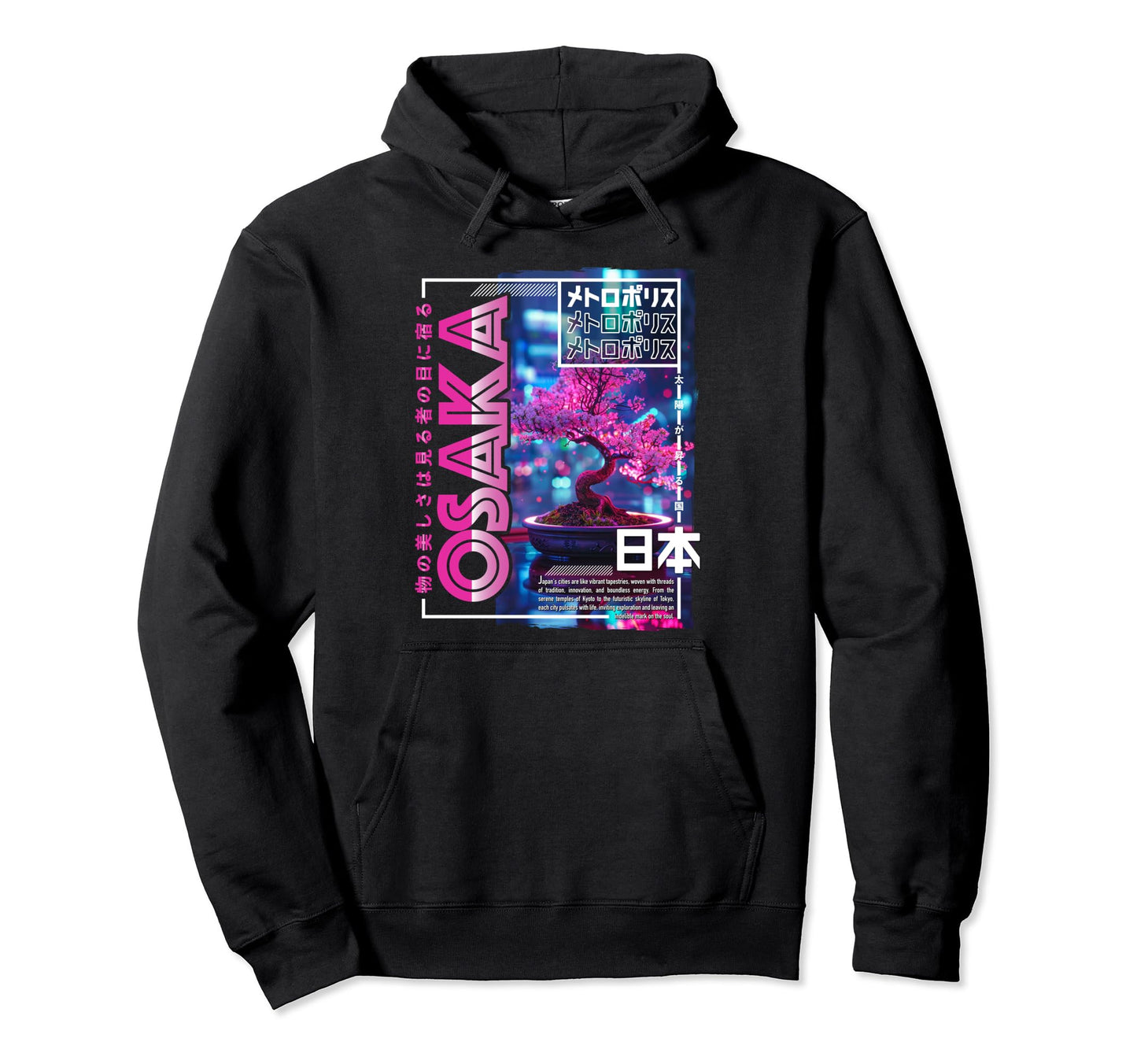 Osaka City 80S Synthwave Bonsai Japan Hoodie - Streetwear Style Unisex - T-Shirt, Sweatshirt, Hoodie