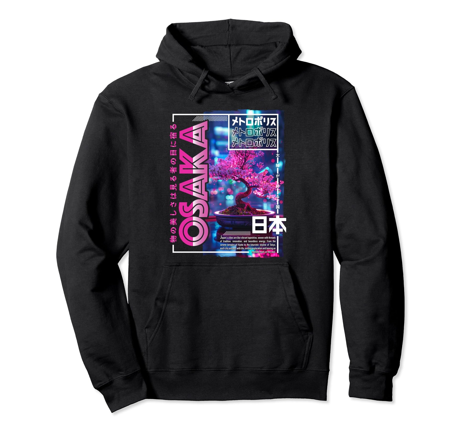 Osaka City 80S Synthwave Bonsai Japan Hoodie - Streetwear Style Unisex - T-Shirt, Sweatshirt, Hoodie