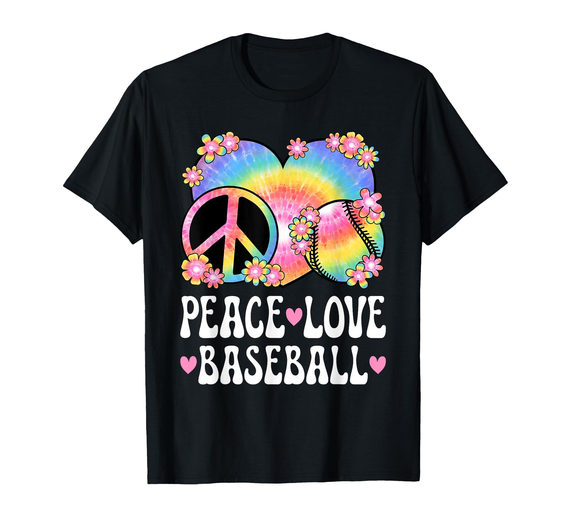 Peace Love Baseball Lover 60S 70S Hippie T-Shirt - Graphic Print Men Women - T-Shirt, Sweatshirt, Hoodie