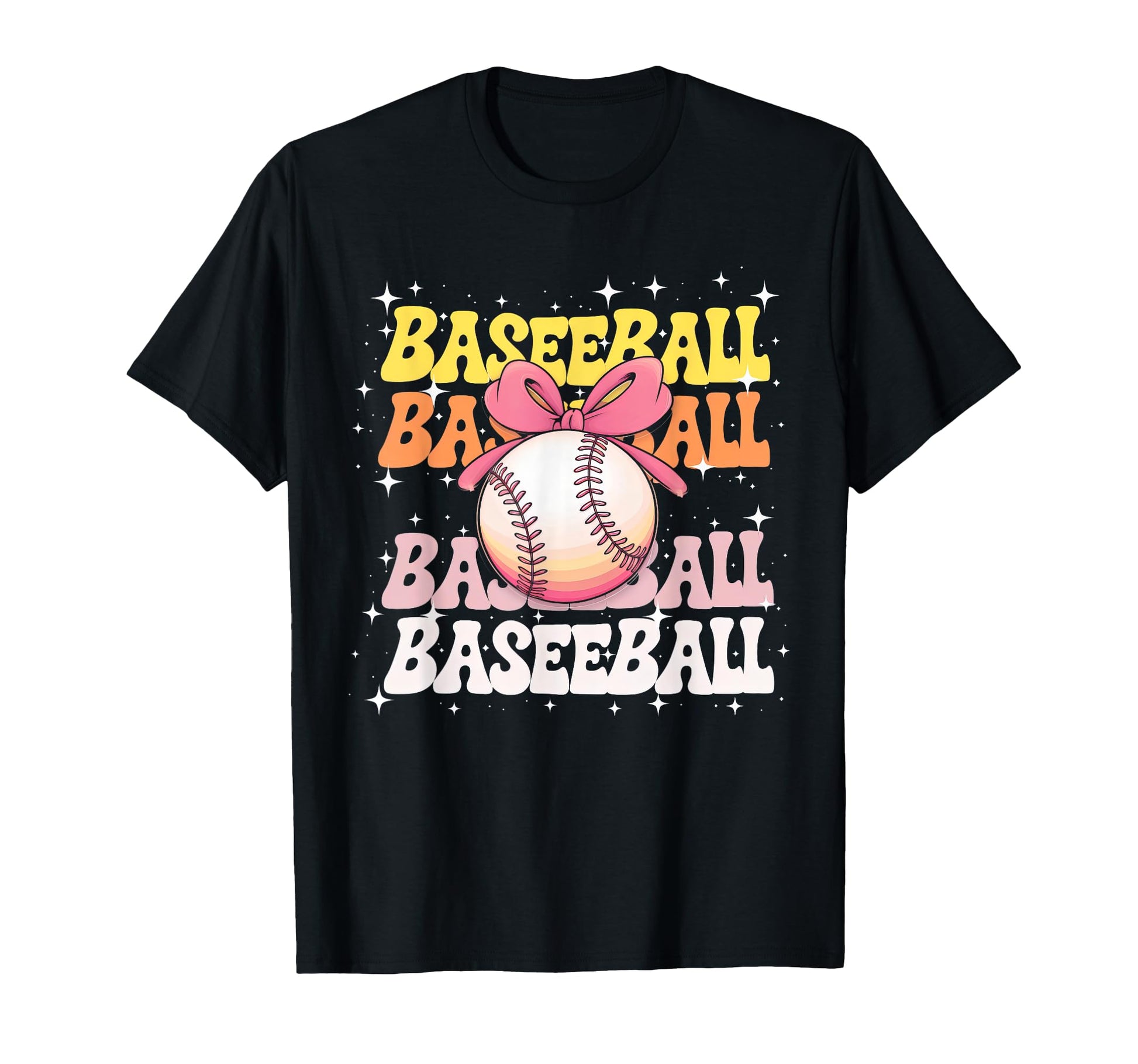 Groovy Baseball Coquette Bow T-Shirt - Custom Art Print for Adults - T-Shirt, Sweatshirt, Hoodie