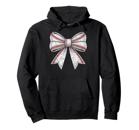 Baseball Ball Bow Player Mother Hoodie - Casual Everyday Wear for Adults - T-Shirt, Sweatshirt, Hoodie