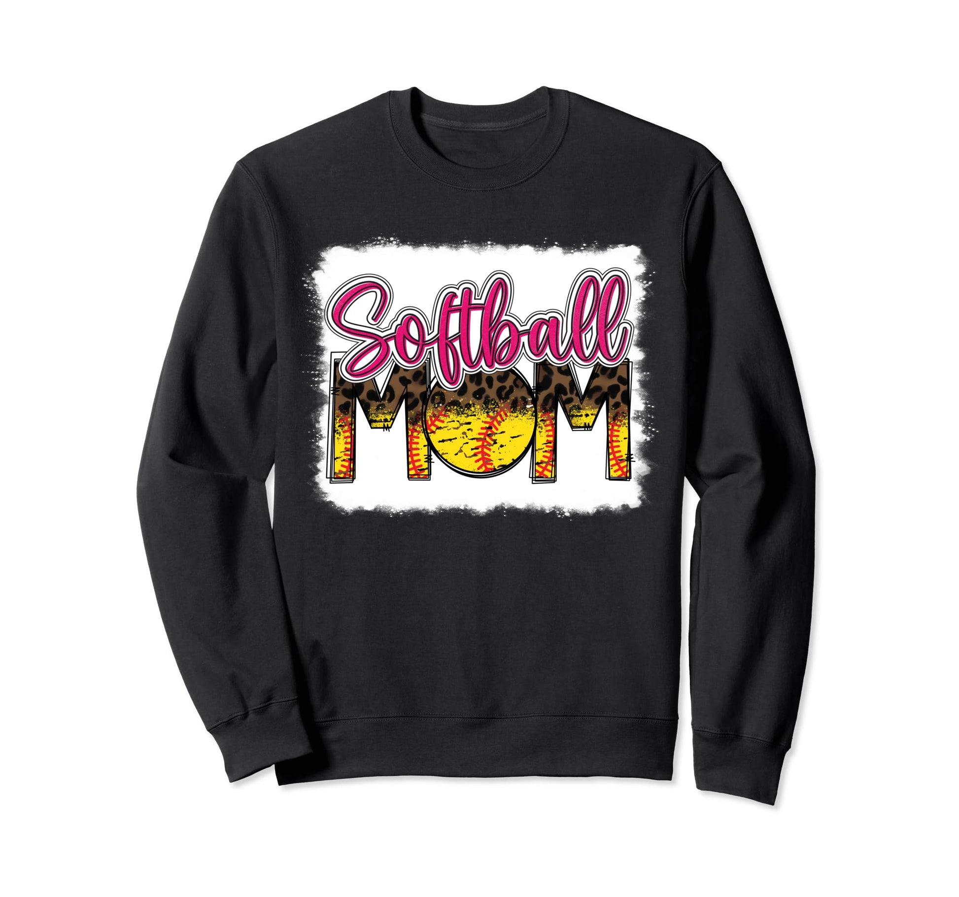 Bleached Softball Mom Leopard Funny Sweatshirt - Minimalist Print Unisex - T-Shirt, Sweatshirt, Hoodie