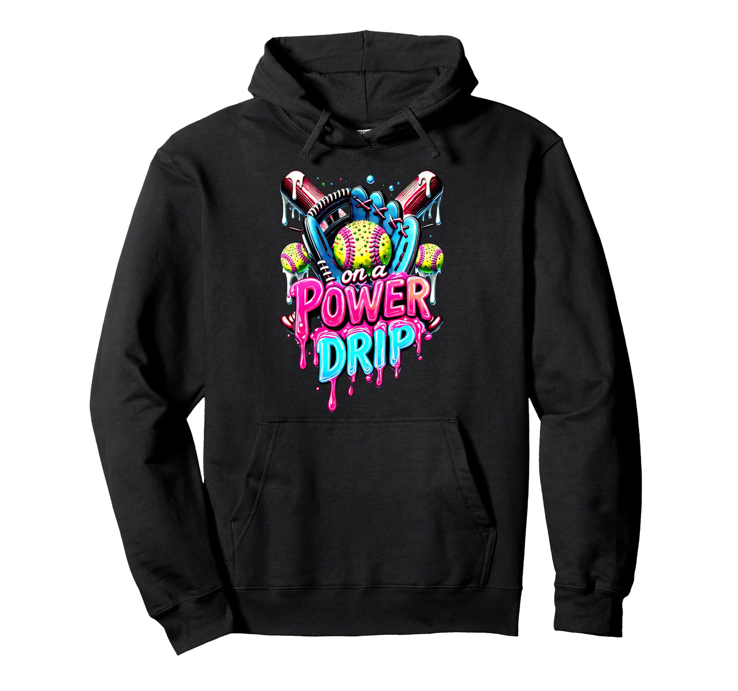 Power Drip Softball Ice Cream Hoodie - Casual Everyday Wear Unisex - T-Shirt, Sweatshirt, Hoodie