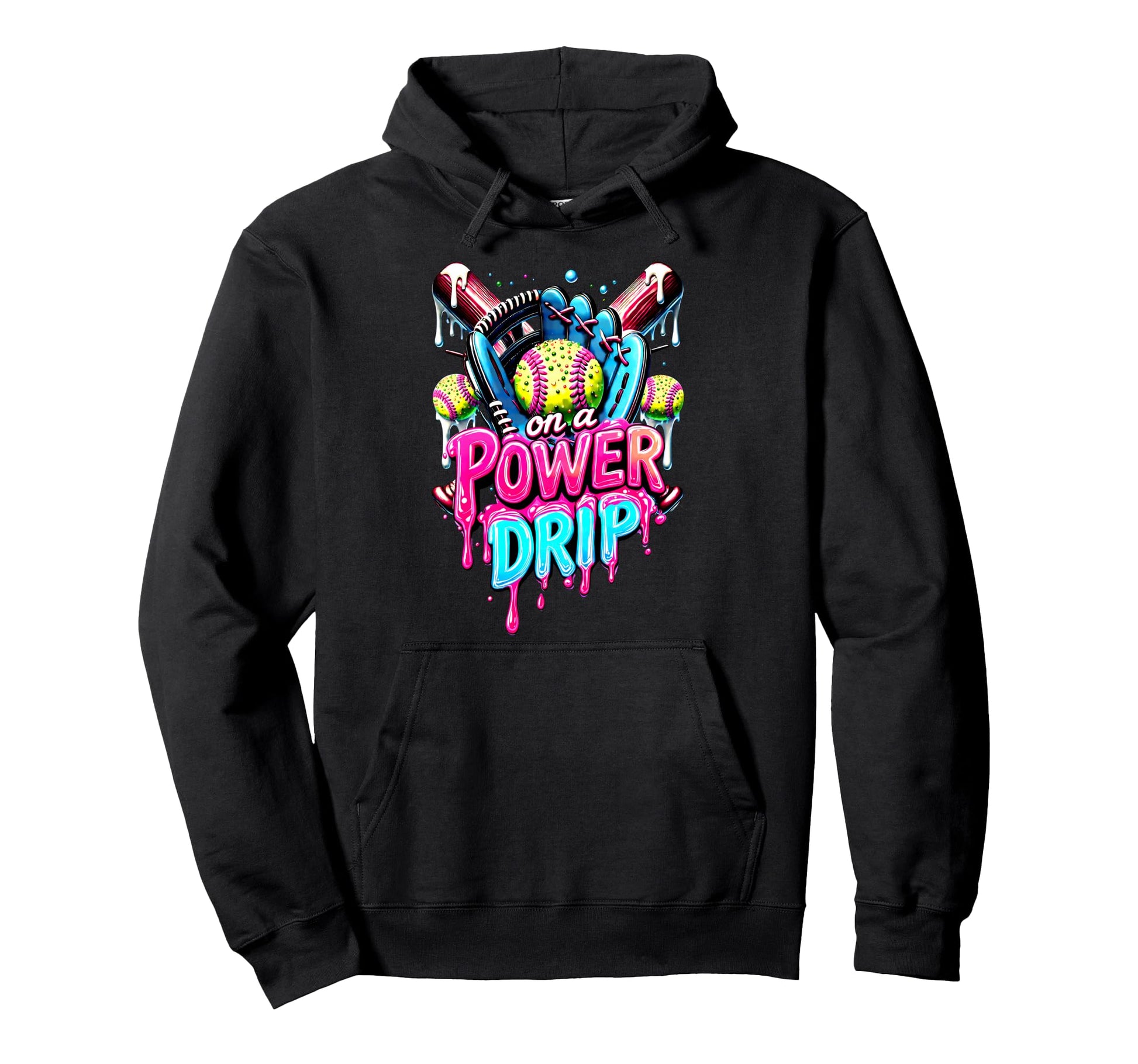 Power Drip Softball Ice Cream Hoodie - Casual Everyday Wear Unisex - T-Shirt, Sweatshirt, Hoodie