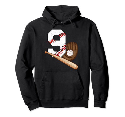 Baseball 9 Year Old Birthday Baseball Hoodie - Graphic Print Men Women - T-Shirt, Sweatshirt, Hoodie