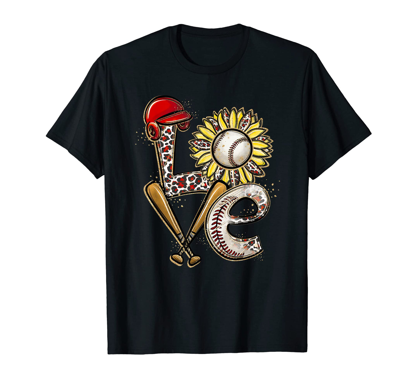 Love Baseball Leopard Bat Ball Sunflower T-Shirt - Novelty Apparel Unisex - T-Shirt, Sweatshirt, Hoodie