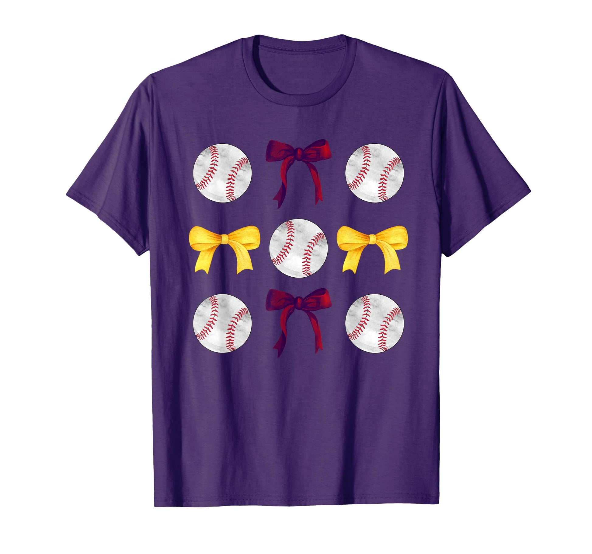 Baseballs Maroon Yellow Bows Ball Mom T-Shirt - Trendy Graphic Unisex - T-Shirt, Sweatshirt, Hoodie