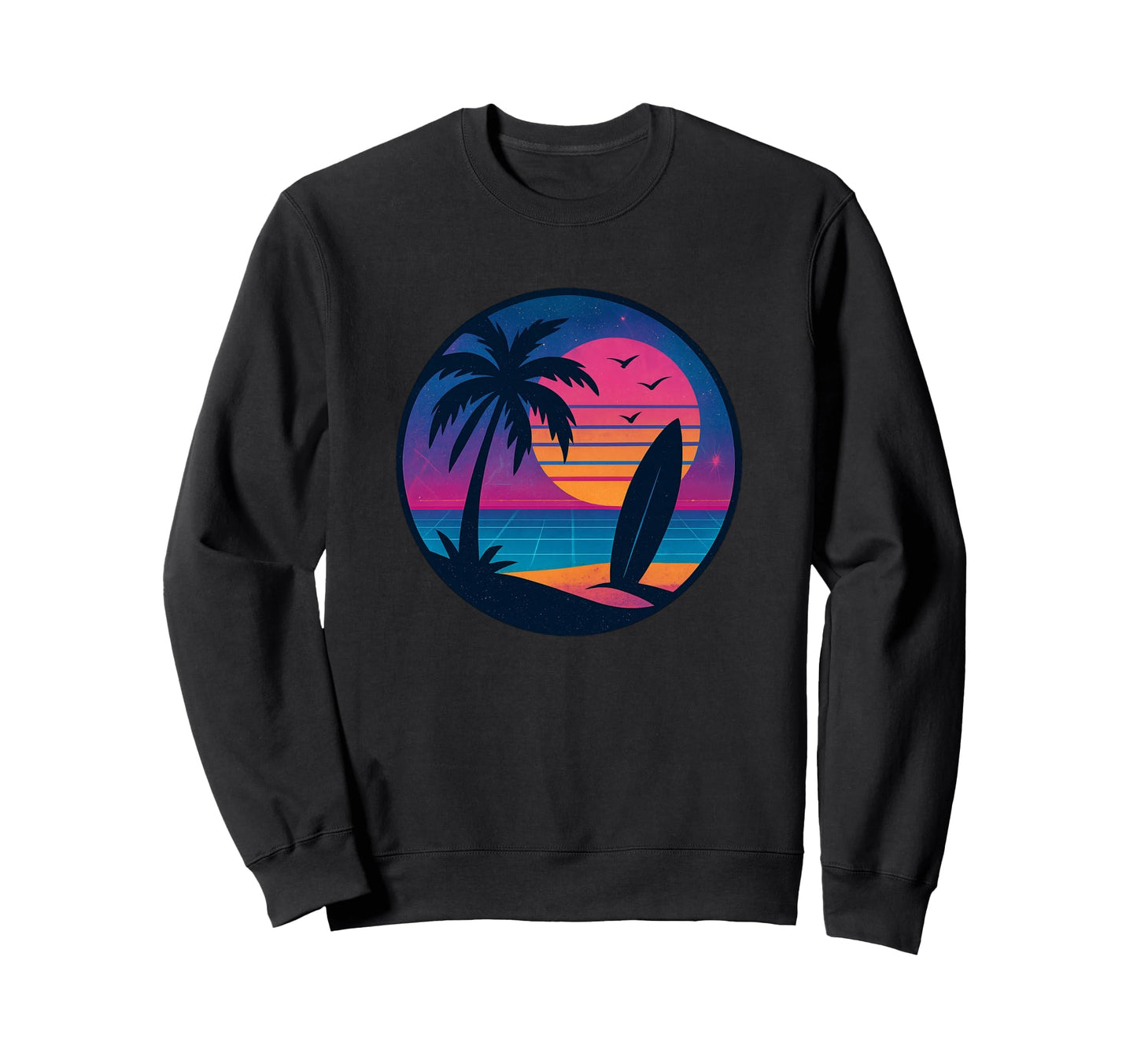 Surf Sunset 70S 80S Nostalgic Synthwave Sweatshirt - Graphic Print Unisex - T-Shirt, Sweatshirt, Hoodie