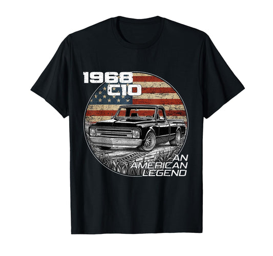 American Flag 1968 C10 68 Truck T-Shirt - Casual Everyday Wear Unisex - T-Shirt, Sweatshirt, Hoodie