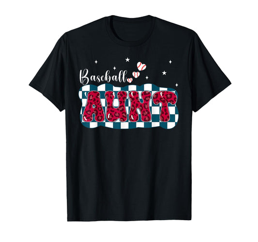 Baseball Aunt Leopard Heart Funny Gift T-Shirt - Streetwear Style Unisex - T-Shirt, Sweatshirt, Hoodie