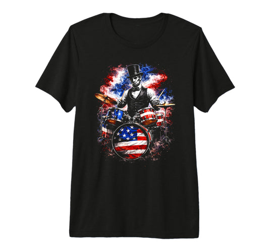 Abe Lincoln Abraham Playing Drums 4Th July T-Shirt - Unique Graphic Unisex - T-Shirt, Sweatshirt, Hoodie