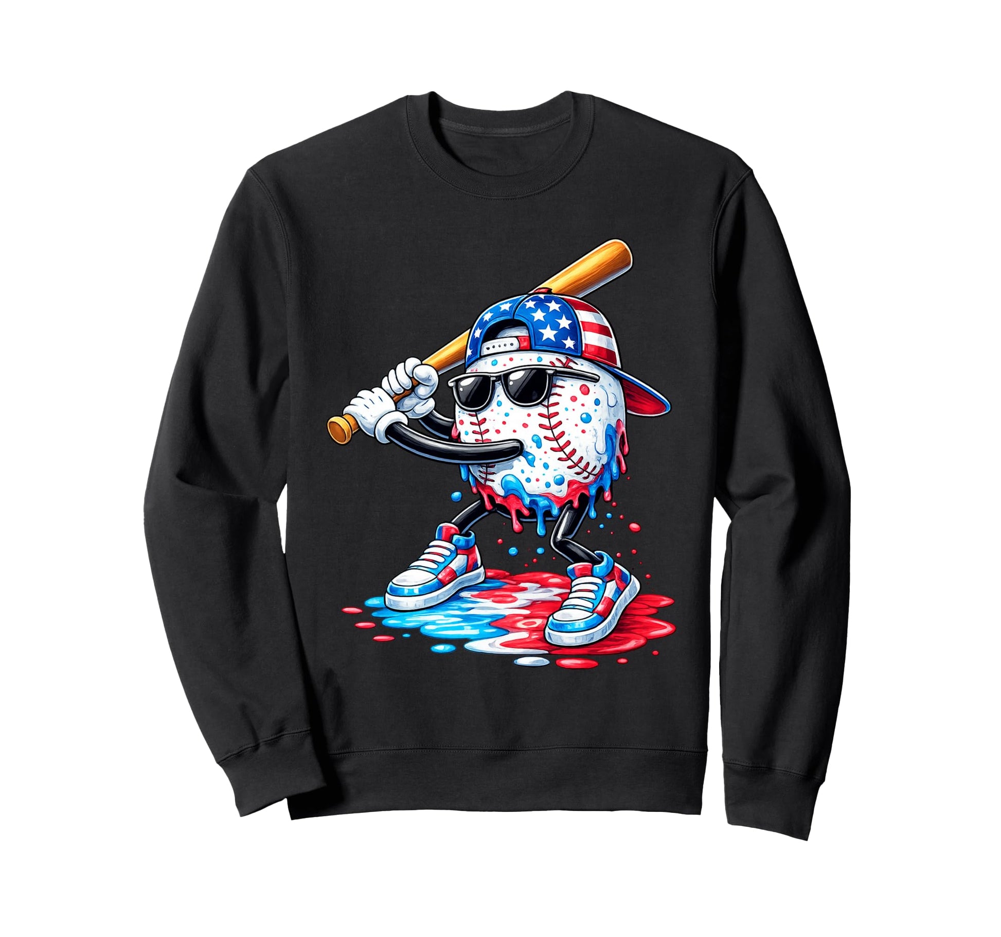 Baseball Ice Cream American Flag Sweatshirt - Streetwear Style for Adults - T-Shirt, Sweatshirt, Hoodie