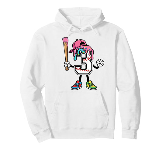 3Rd Birthday Baseball Ice Cream Drip Hoodie - Streetwear Style Unisex - T-Shirt, Sweatshirt, Hoodie