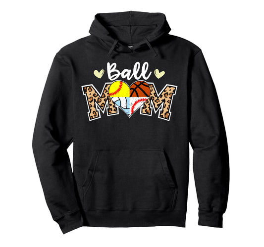 Ball Mom Leopard Baseball Softball Hoodie - Minimalist Print for Adults - T-Shirt, Sweatshirt, Hoodie