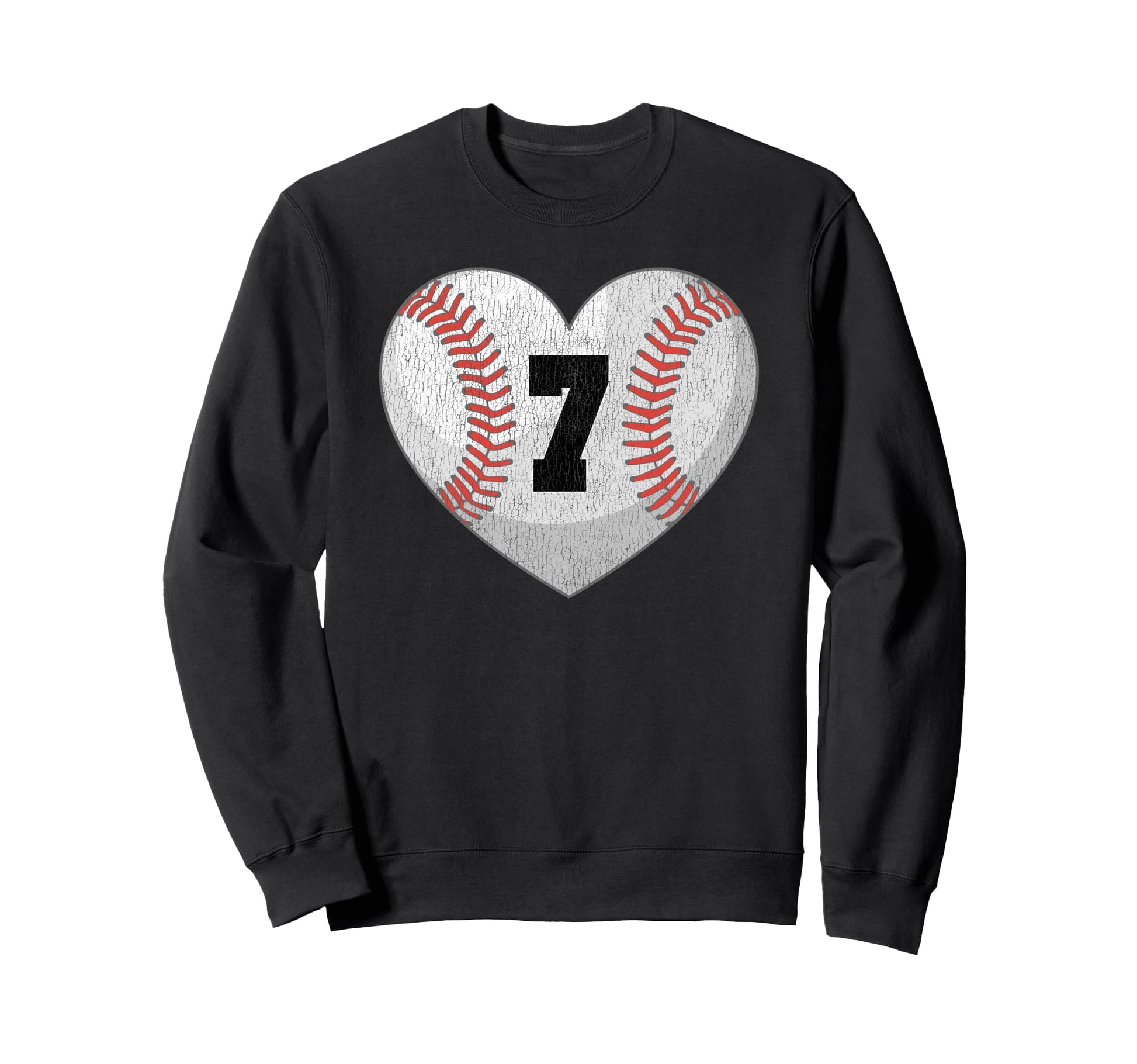 Baseball Number 7 Distressed Heart Sweatshirt - Aesthetic Graphic Unisex - T-Shirt, Sweatshirt, Hoodie
