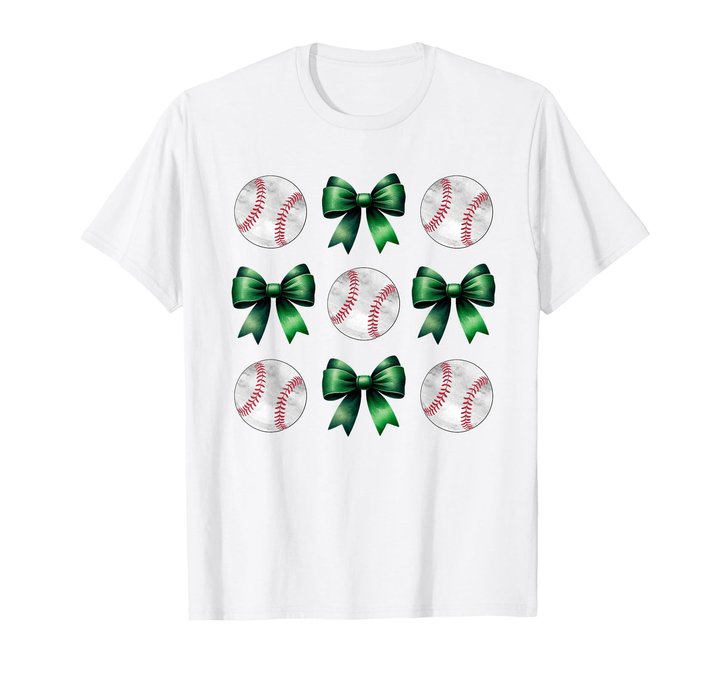 Baseballs Green Bows Ball Mom Gift Team T-Shirt - Graphic Print Men Women - T-Shirt, Sweatshirt, Hoodie