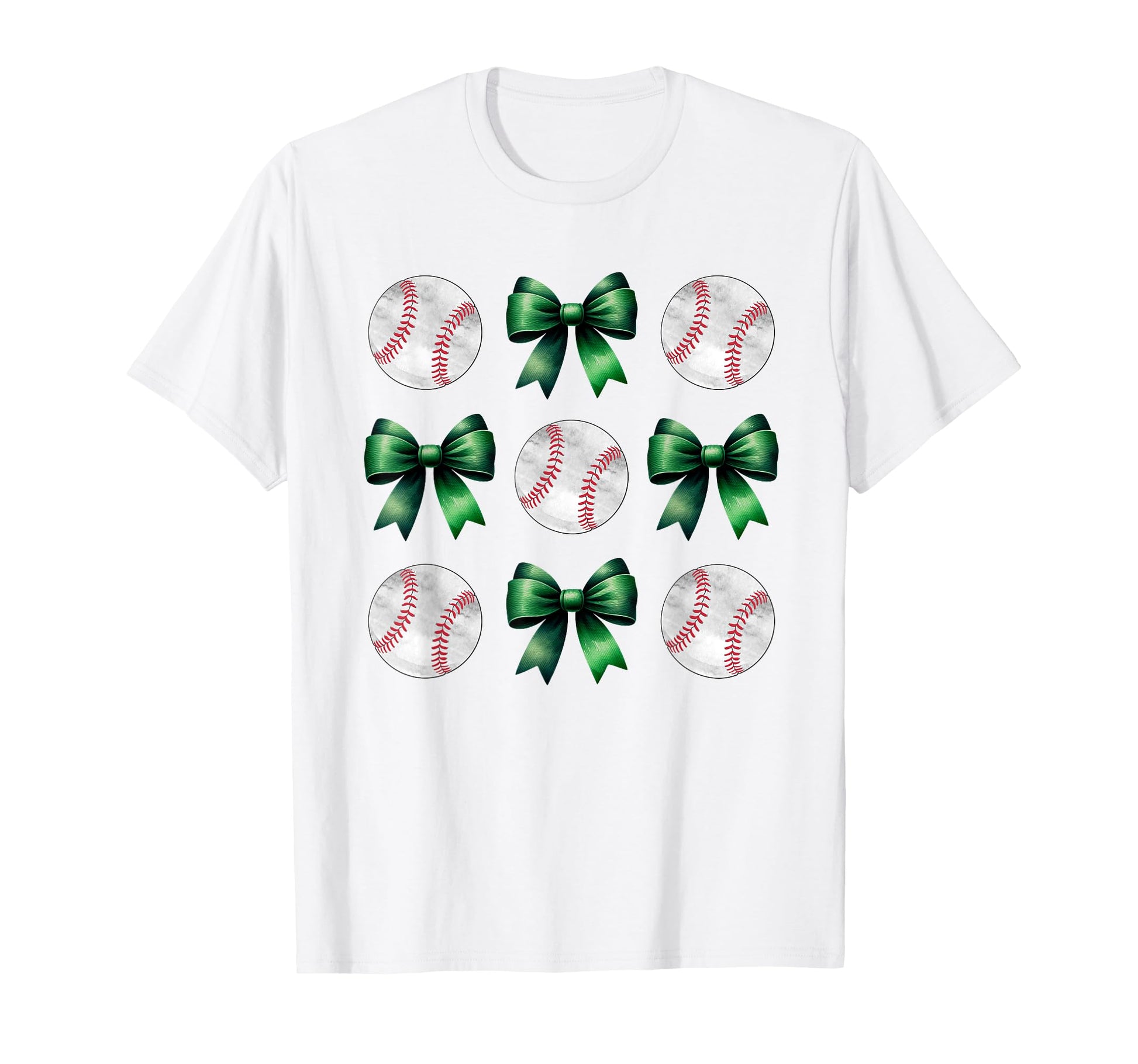 Baseballs Green Bows Ball Mom Gift Team T-Shirt - Graphic Print Men Women - T-Shirt, Sweatshirt, Hoodie