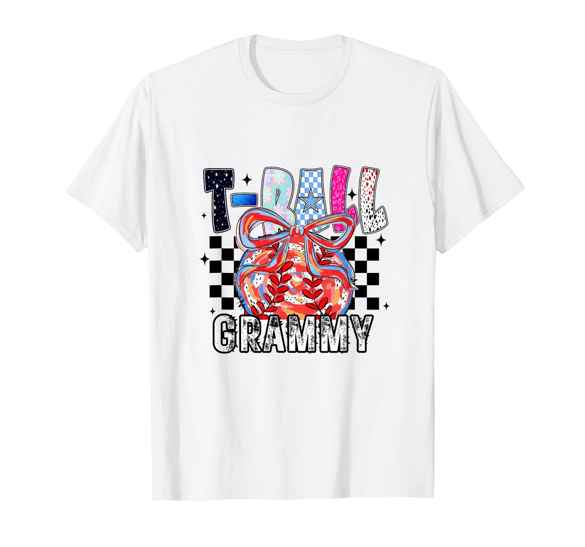T Ball Baseball Checkered Grammy T-Shirt - Graphic Print Unisex - T-Shirt, Sweatshirt, Hoodie