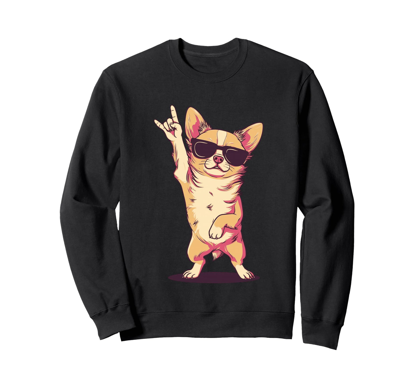 Chihuahua Dog Rock Hand Sign Punk Dog Sweatshirt - Graphic Print for Adults - T-Shirt, Sweatshirt, Hoodie