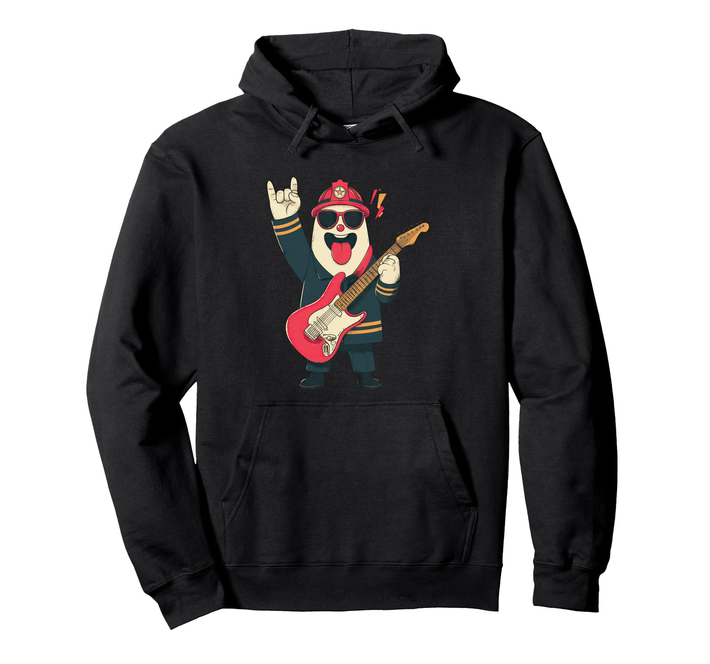 Funny Cartoon Firefighter Guitar Hoodie - Casual Everyday Wear Men Women - T-Shirt, Sweatshirt, Hoodie