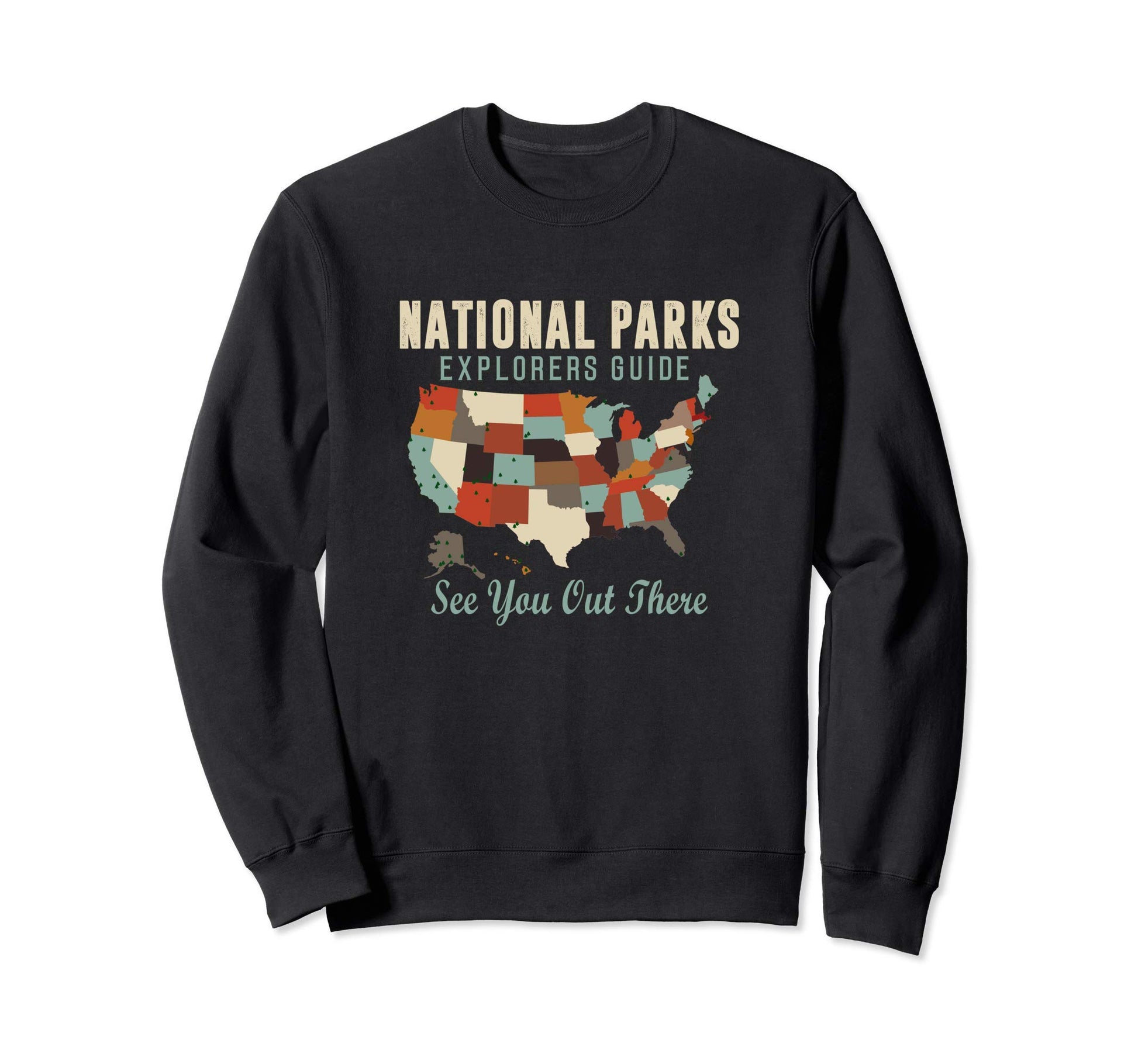 National Park Map Us Sweatshirt - Novelty Apparel for Adults - T-Shirt, Sweatshirt, Hoodie