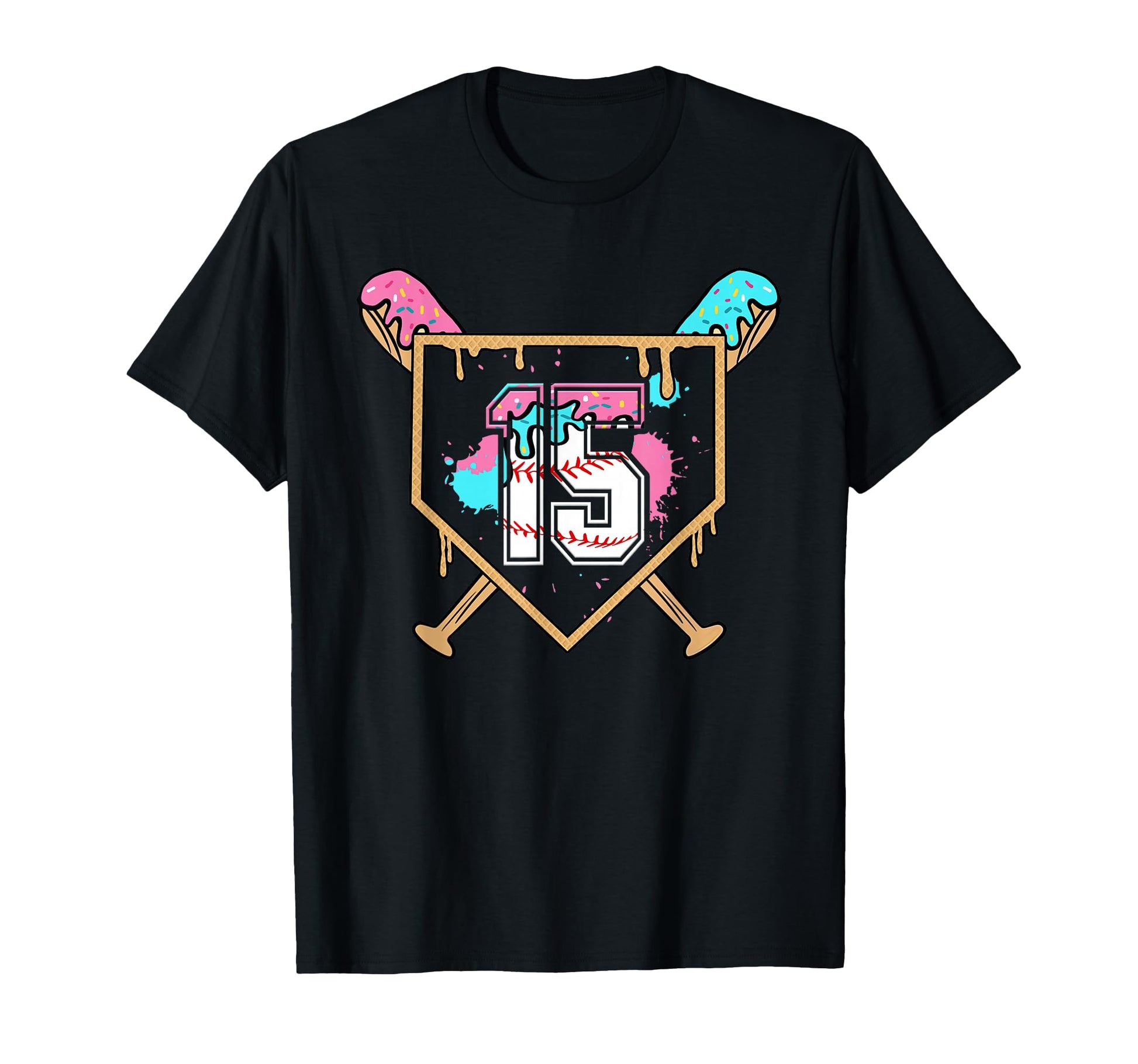 15Th Birthday Baseball Bat Ice Cream Drip T-Shirt - Graphic Print Unisex - T-Shirt, Sweatshirt, Hoodie