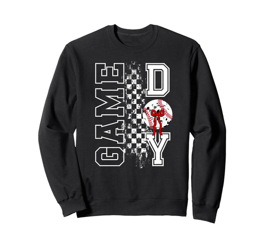 Baseball Game Day Bow Game Day Baseball Sweatshirt - Novelty Apparel Unisex - T-Shirt, Sweatshirt, Hoodie