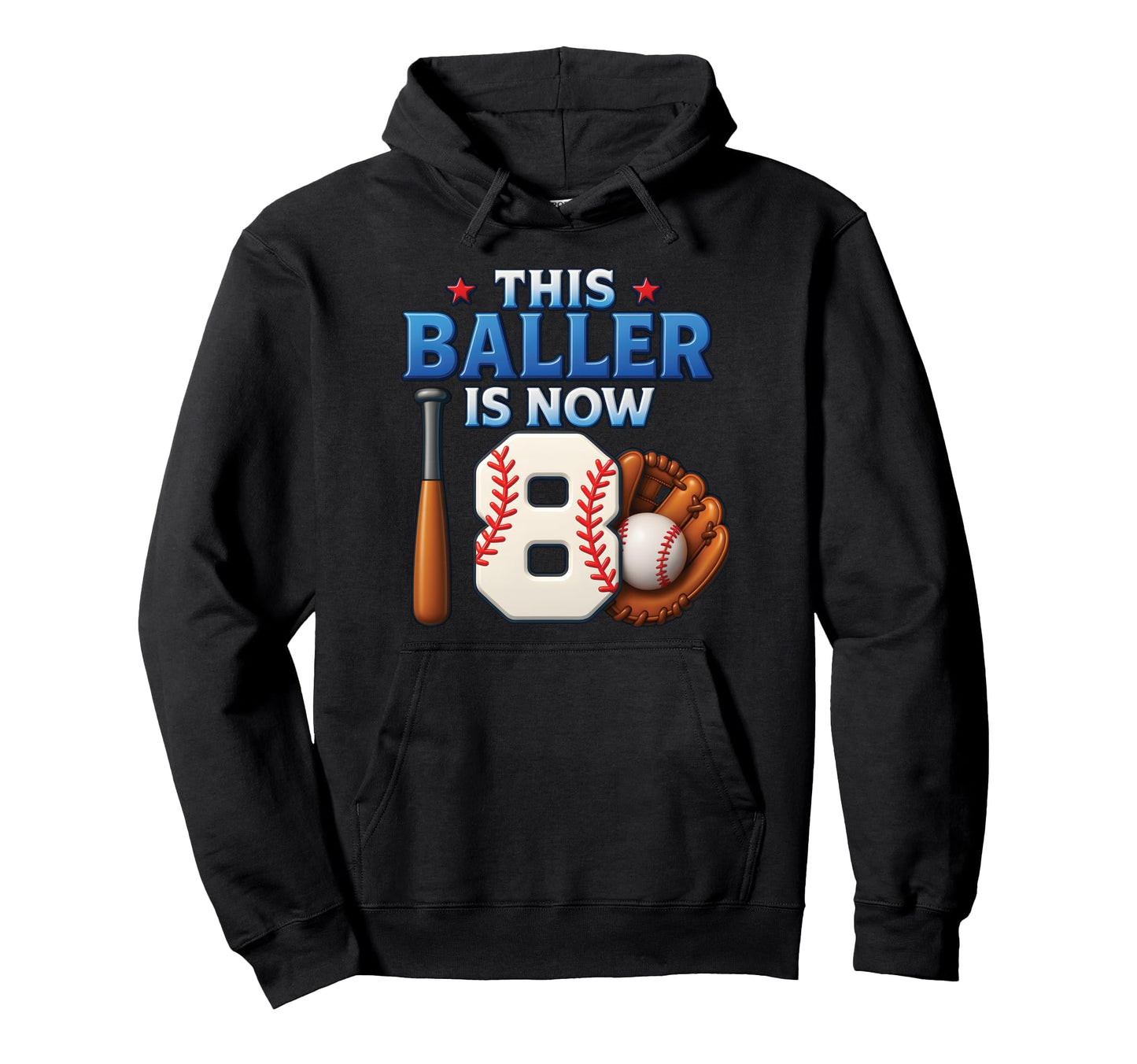 This Baller Is Now 8 Baseball Birthday Hoodie - Unique Graphic Unisex - T-Shirt, Sweatshirt, Hoodie