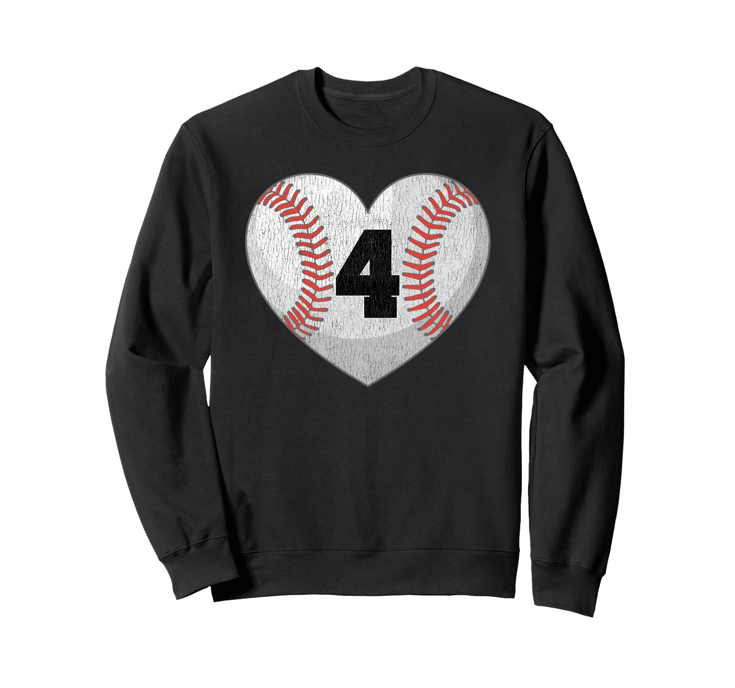 Baseball Number 4 Distressed Heart Sweatshirt - Fun Novelty Design Unisex - T-Shirt, Sweatshirt, Hoodie