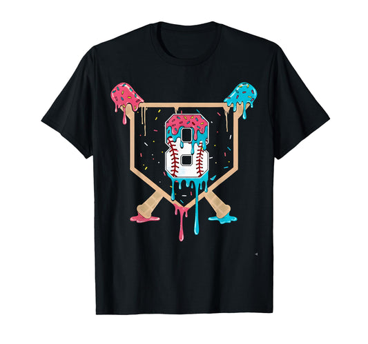 Baseball 8 Year Old Ice Cream Drip T-Shirt - Aesthetic Graphic Men Women - T-Shirt, Sweatshirt, Hoodie