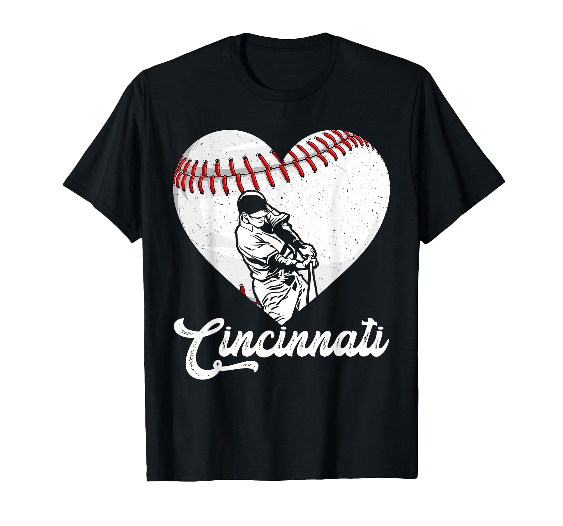 Cincinnati Baseball Heart Distressed T-Shirt - Unique Graphic for Adults - T-Shirt, Sweatshirt, Hoodie