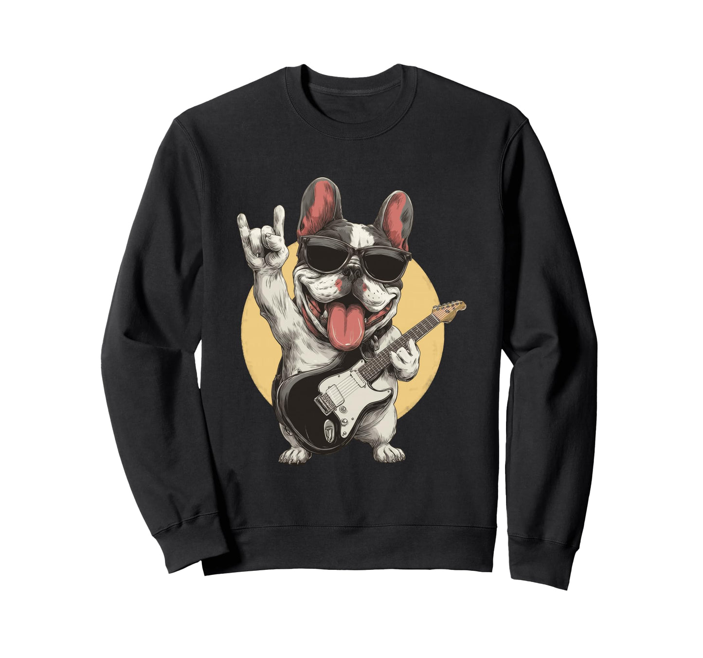 Funny French Bulldog Rock Music Sweatshirt - Unique Graphic for Adults - T-Shirt, Sweatshirt, Hoodie