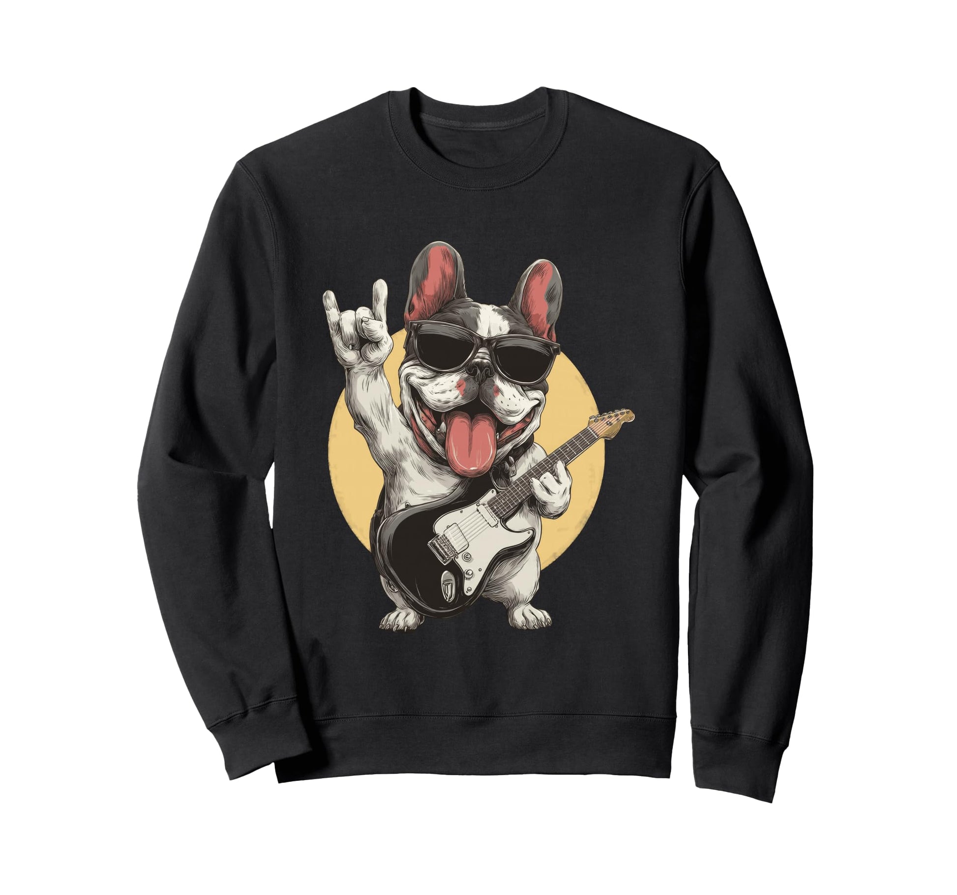 Funny French Bulldog Rock Music Sweatshirt - Unique Graphic for Adults - T-Shirt, Sweatshirt, Hoodie