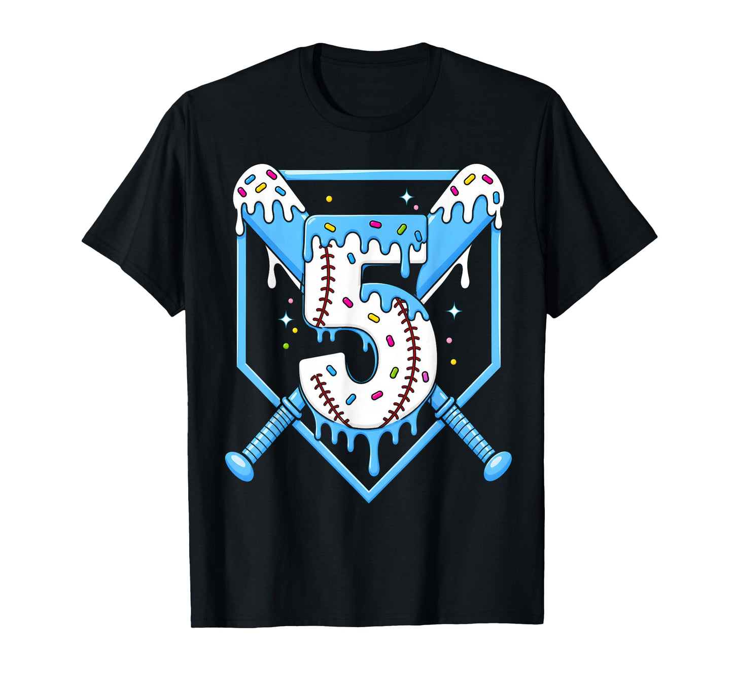 5Th Birthday Baseball Ice Cream Drip T-Shirt - Novelty Apparel for Adults - T-Shirt, Sweatshirt, Hoodie