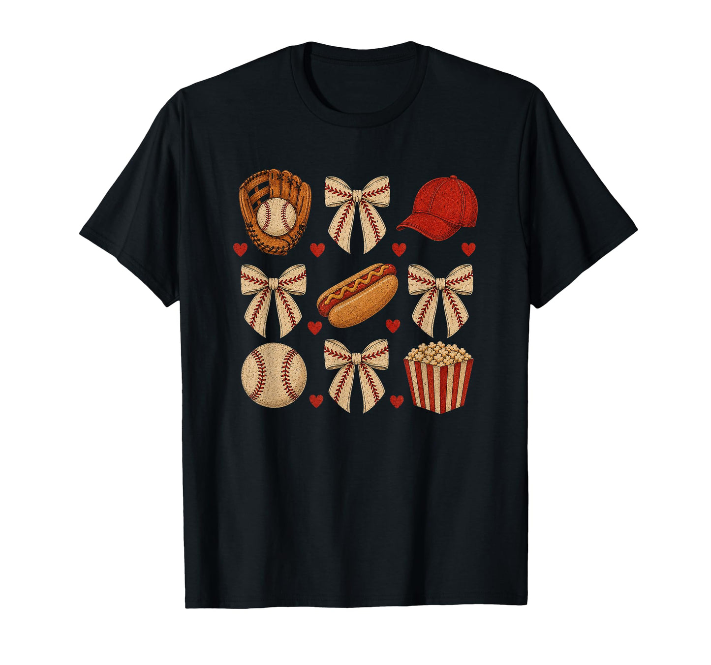 Baseball Coquette Ribbon Bows Snacks T-Shirt - Trendy Graphic for Adults - T-Shirt, Sweatshirt, Hoodie