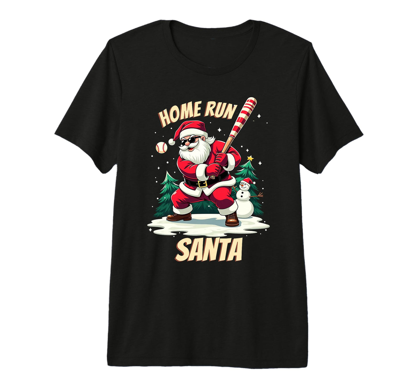 Baseball Home Run Santa Baseball Player T-Shirt - Graphic Print Men Women - T-Shirt, Sweatshirt, Hoodie